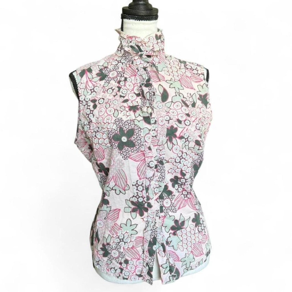 Floral Tie-Back Blouse by MaxMara Size Large 100% Cotton - Picture 3 of 8